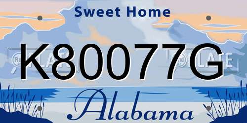 K80077G Alabama License Plate