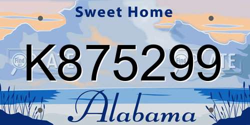 K875299 Alabama License Plate