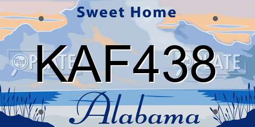 KAF438 Alabama License Plate