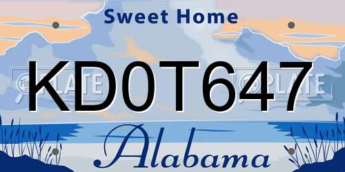 KD0T647 Alabama License Plate