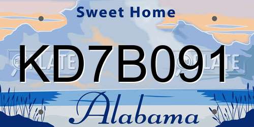 KD7B091 Alabama License Plate