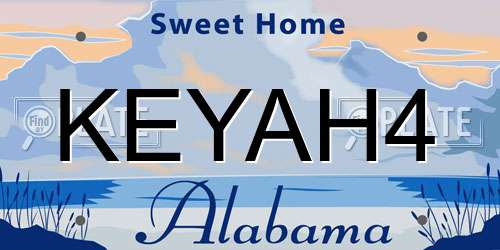 KEYAH4 Alabama License Plate