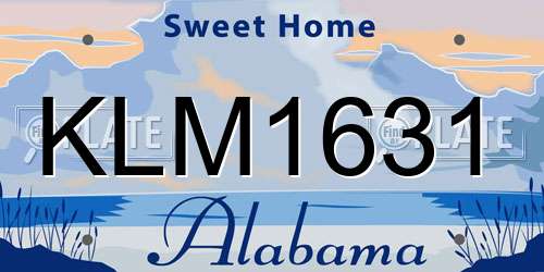KLM1631 Alabama License Plate