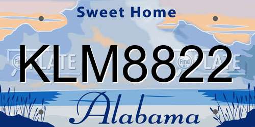 KLM8822 Alabama License Plate