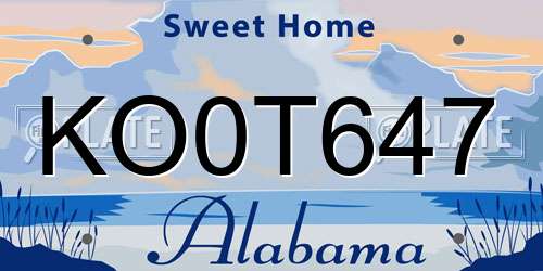 KO0T647 Alabama License Plate