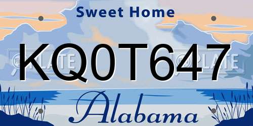 KQ0T647 Alabama License Plate