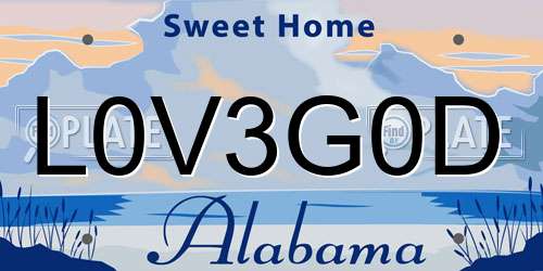 L0V3G0D Alabama License Plate