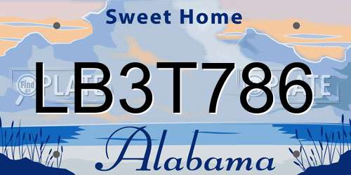 LB3T786 Alabama License Plate