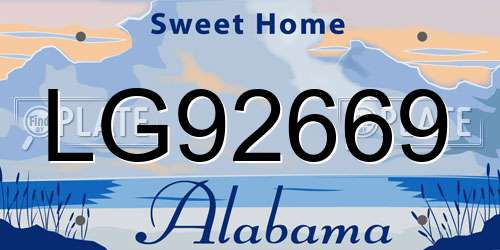 LG92669 Alabama License Plate