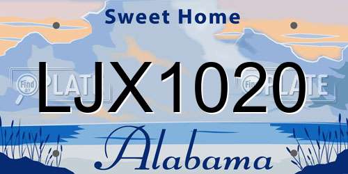 LJX1020 Alabama License Plate