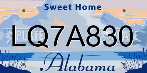 LQ7A830 Alabama License Plate