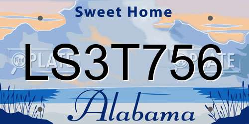 LS3T756 Alabama License Plate