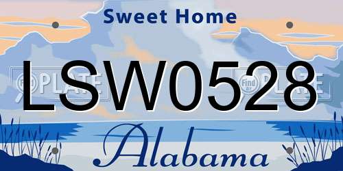 LSW0528 Alabama License Plate