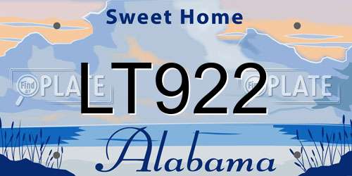 LT922 Alabama License Plate