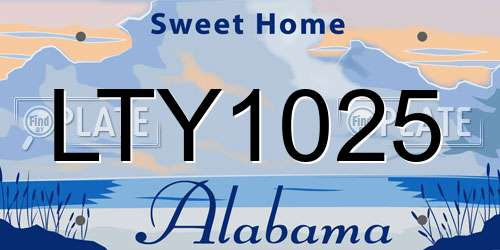 LTY1025 Alabama License Plate