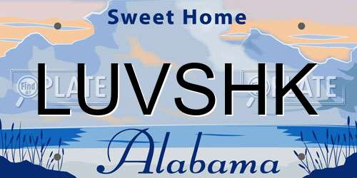LUVSHK Alabama License Plate
