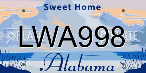 LWA998 Alabama License Plate