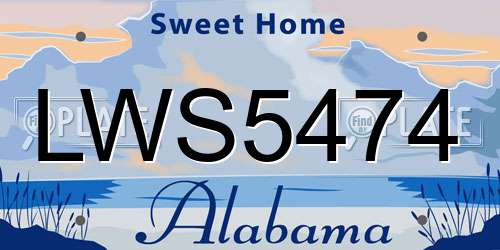 LWS5474 Alabama License Plate
