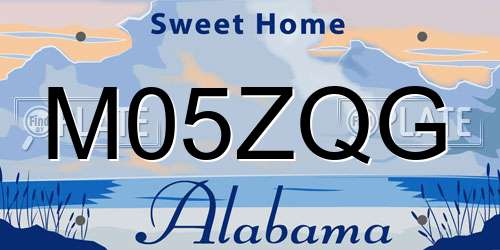 M05ZQG Alabama License Plate