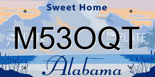 M53OQT Alabama License Plate
