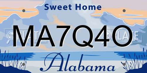 MA7Q4O Alabama License Plate
