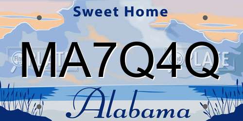 MA7Q4Q Alabama License Plate