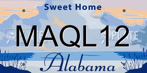 MAQL12 Alabama License Plate