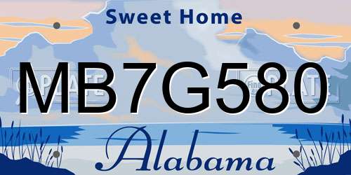 MB7G580 Alabama License Plate