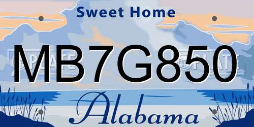 MB7G850 Alabama License Plate