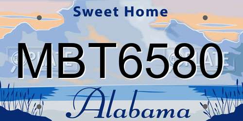MBT6580 Alabama License Plate