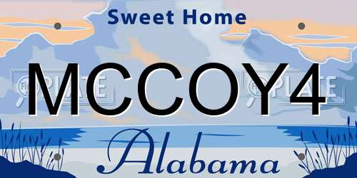 MCCOY4 Alabama License Plate