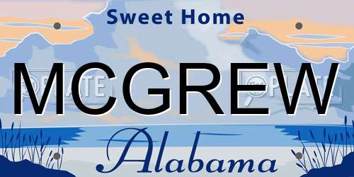 MCGREW Alabama License Plate