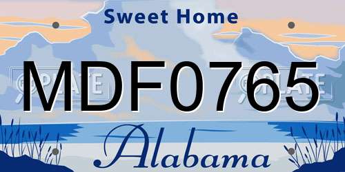 MDF0765 Alabama License Plate