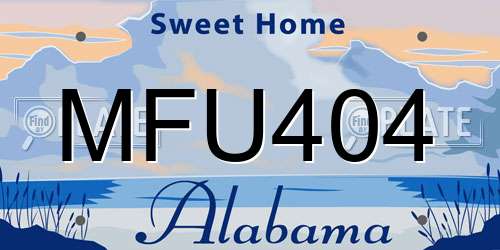 MFU404 Alabama License Plate