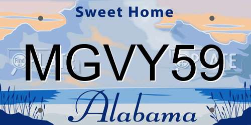 MGVY59 Alabama License Plate