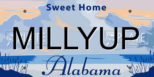 MILLYUP Alabama License Plate