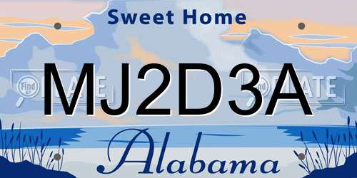 MJ2D3A Alabama License Plate