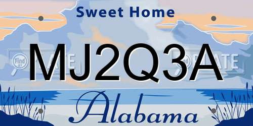MJ2Q3A Alabama License Plate