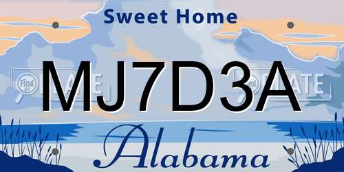 MJ7D3A Alabama License Plate