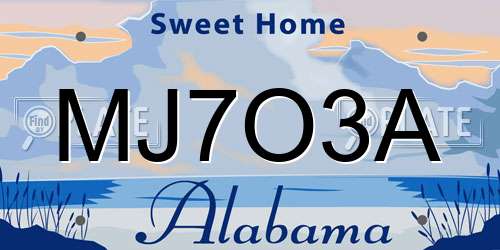 MJ7O3A Alabama License Plate