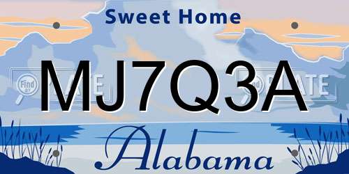 MJ7Q3A Alabama License Plate