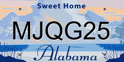 MJQG25 Alabama License Plate