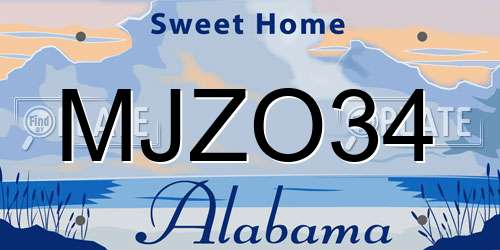 MJZO34 Alabama License Plate