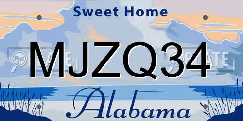 MJZQ34 Alabama License Plate