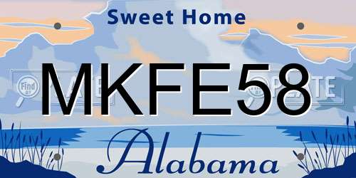 MKFE58 Alabama License Plate