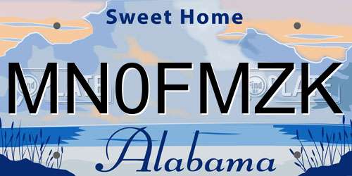MN0FMZK Alabama License Plate