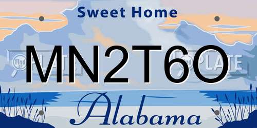 MN2T6O Alabama License Plate