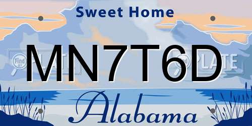 MN7T6D Alabama License Plate