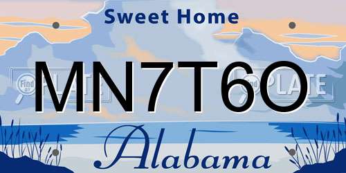 MN7T6O Alabama License Plate