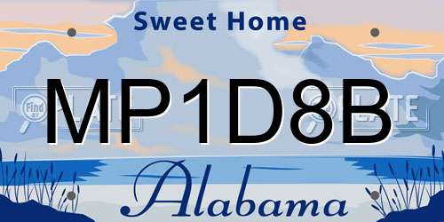 MP1D8B Alabama License Plate